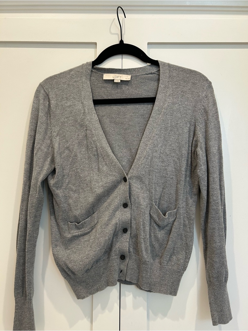 LOFT Light Gray V-Neck Button Front Cardigan